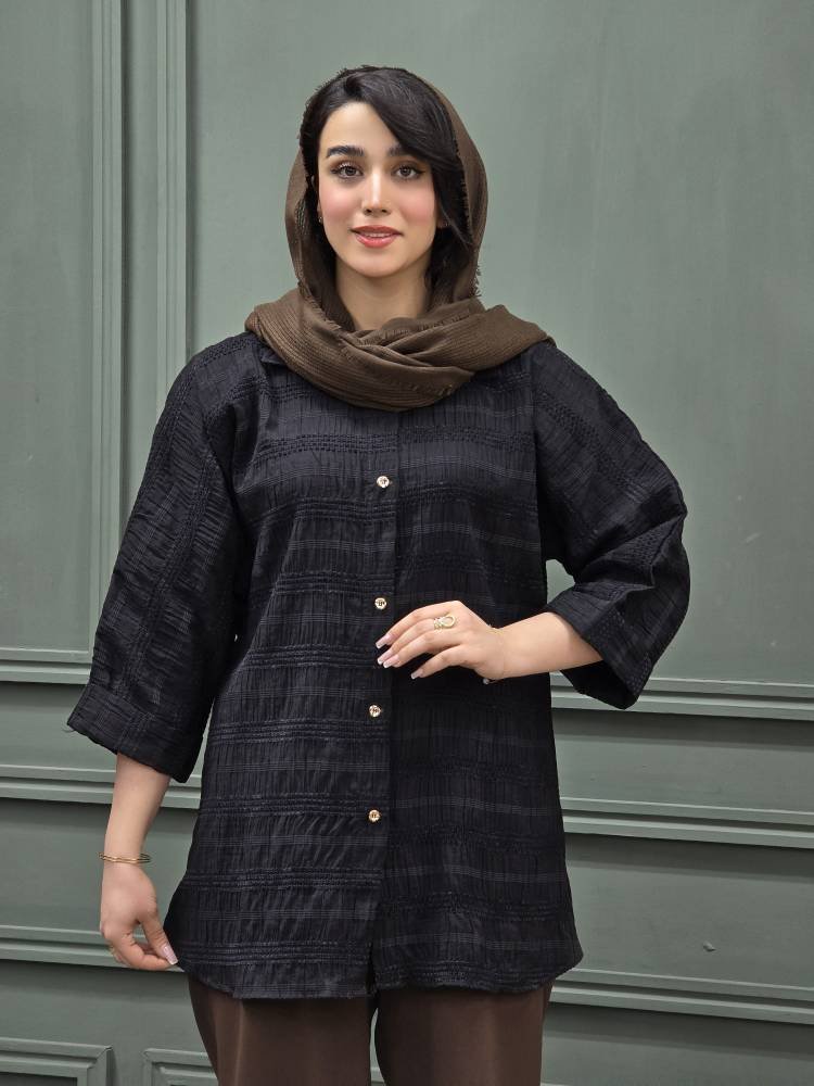 شومیز کوک دوزی تک رنگ مشکی