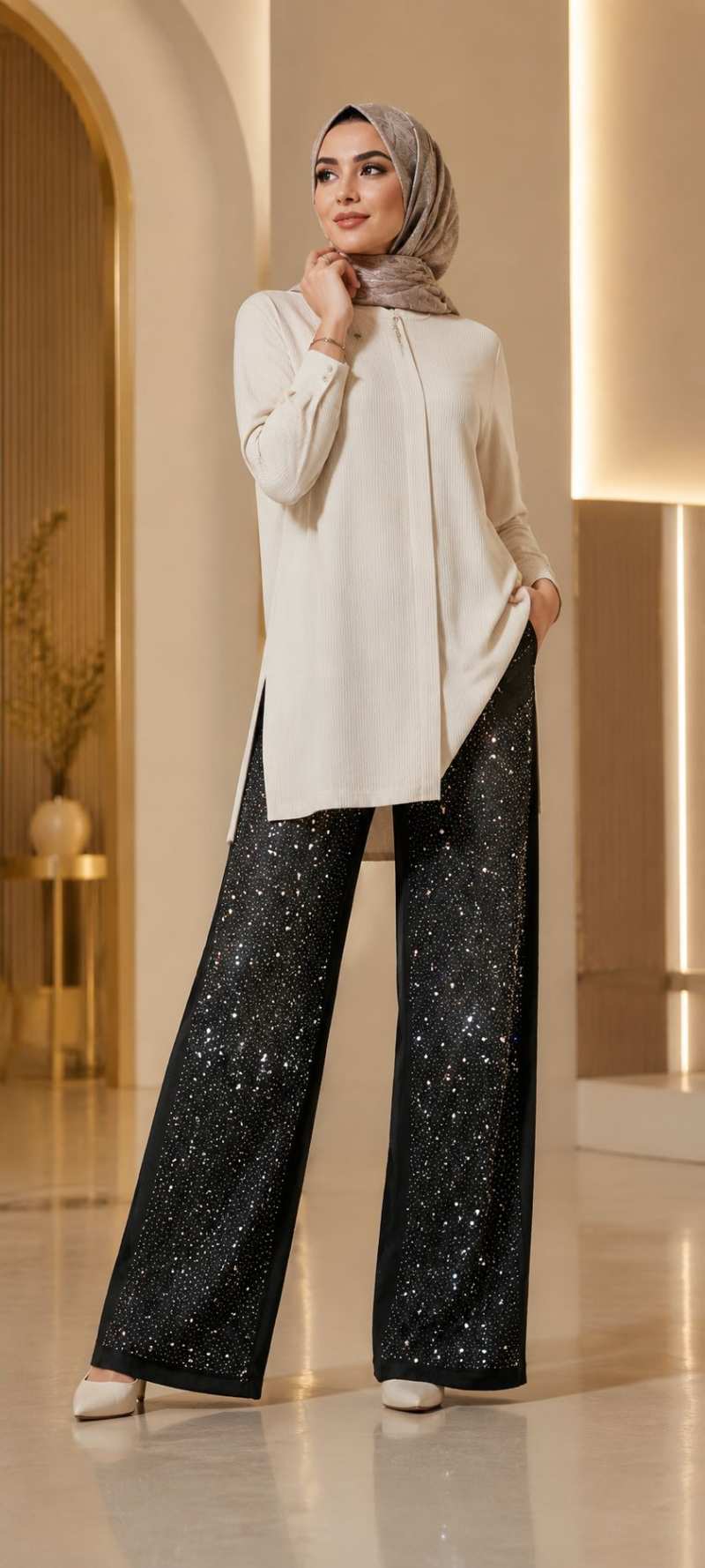 شلوار جین فول بگ نگینی ( مشکی )