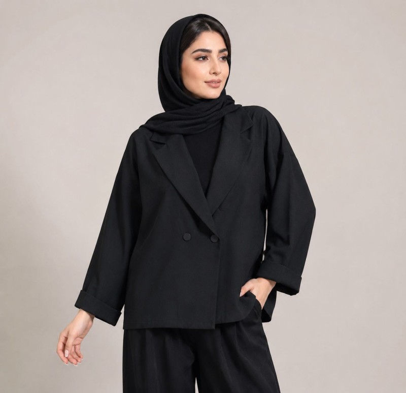 کت آستین پاکتی تک رنگ مشکی