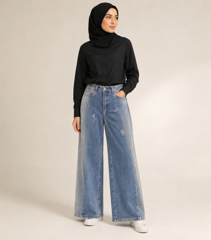 شلوار جین شافل ( آبی تیره )