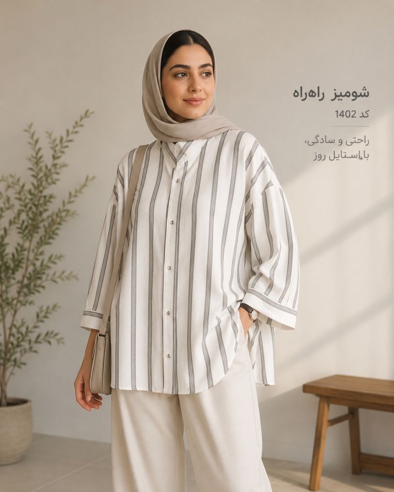 شومیز راه راه آستین پاکتی تک رنگ
