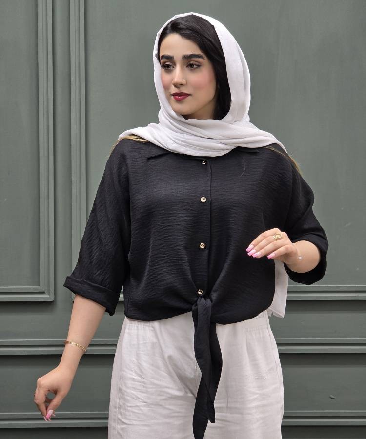 شومیز صوفیا جلو گره تک رنگ ( مشکی )