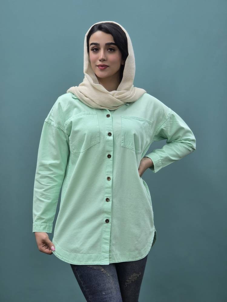 مانتو کتان دو جیب پاستیلی