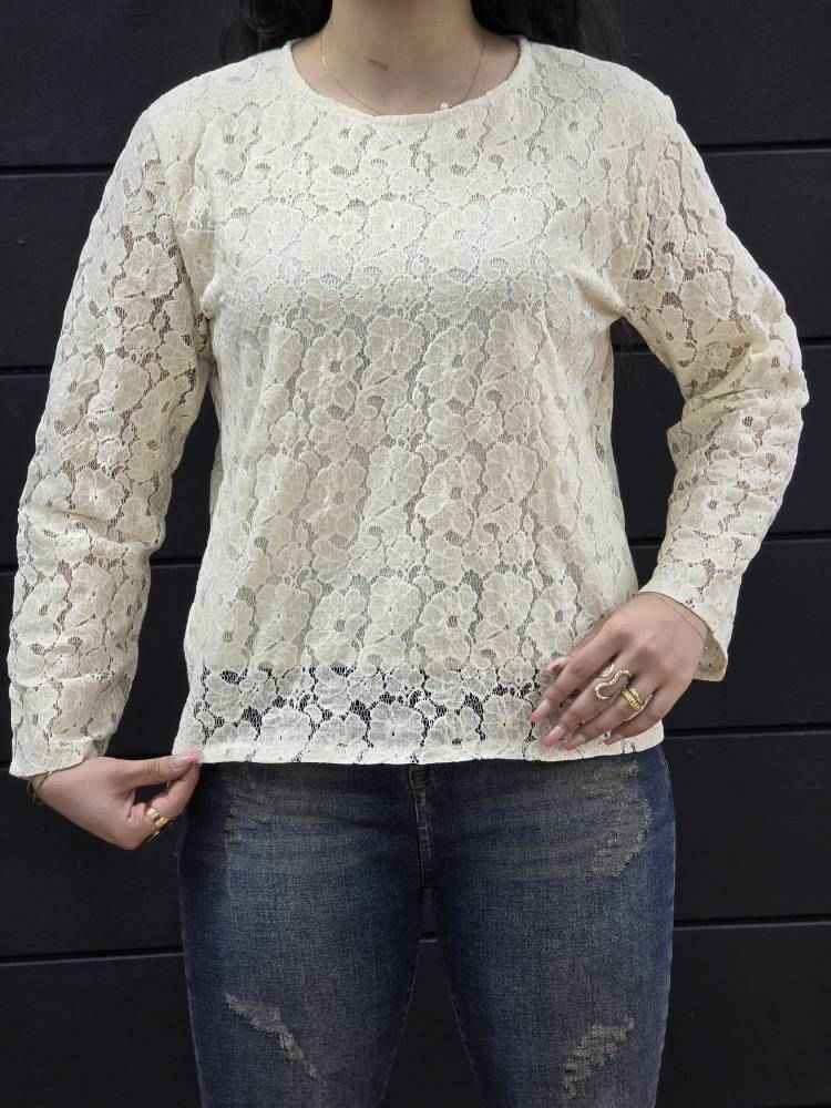 شومیز گیپور طرح گل ( کرم )