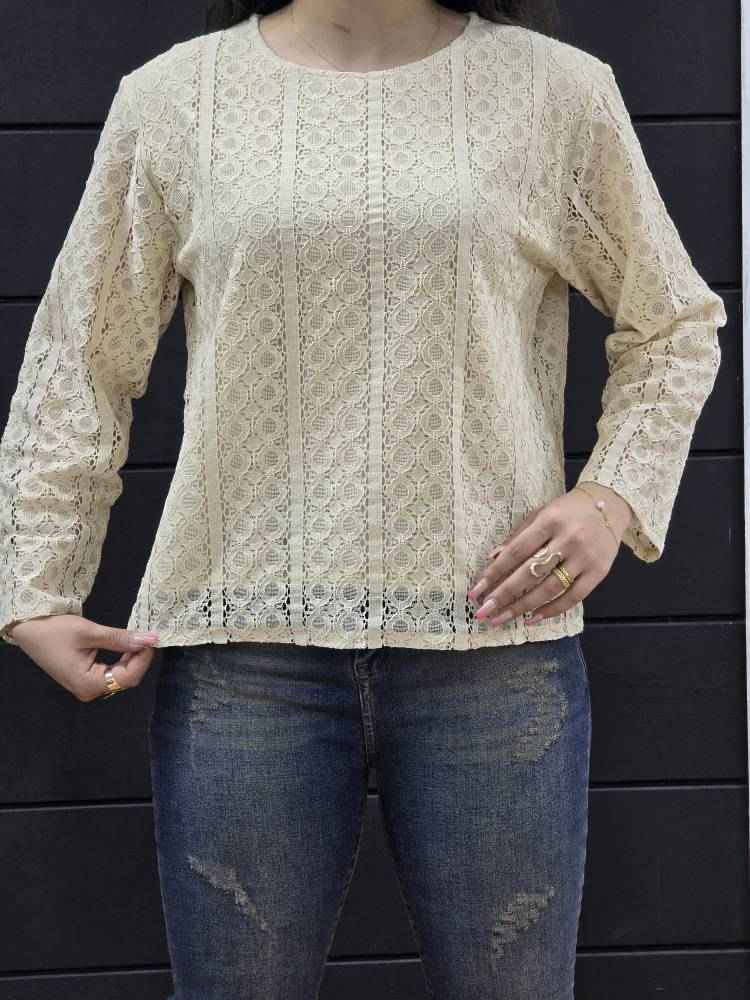 شومیز گیپور طرح دایره ( کرم )
