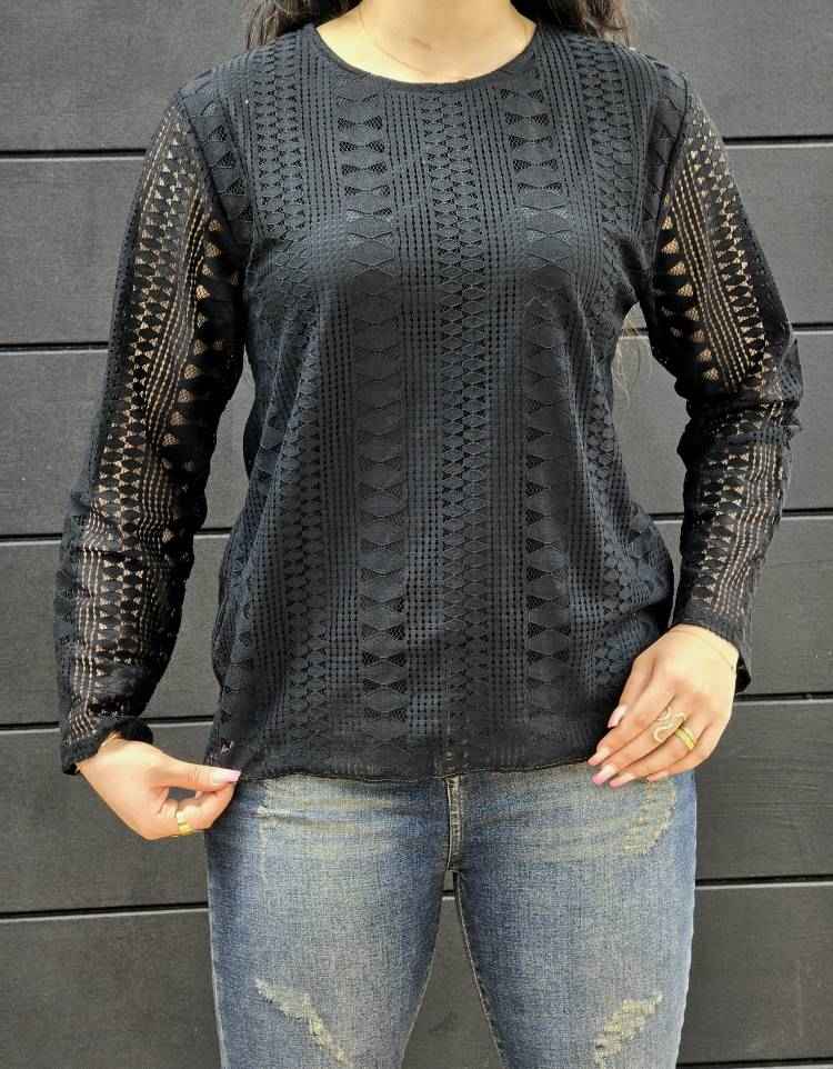 شومیز گیپور طرح لوزی ( مشکی )