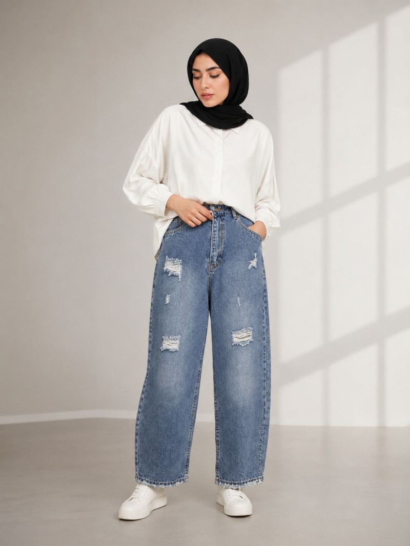 شلوار جین واید زاپدار زیاد